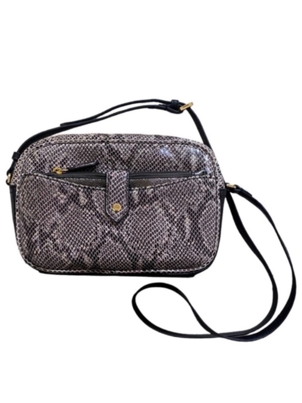 NEW G.I.L.I. Black and Grey Snakeskin Print Leather Crossbody Bag